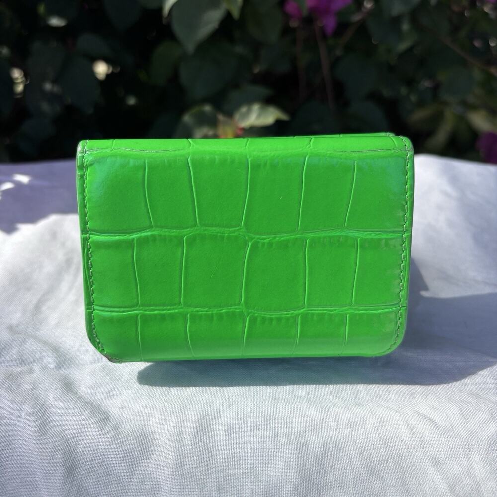 Balenciaga Croc Embossed Leather Compact Mini Wallet Trifold Unisex Green - Picture 4 of 11